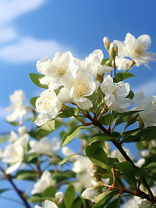 白色茉莉花淡蓝色天空图片