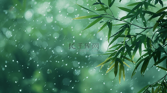 雨季背景图片_绿色雨季竹叶背景