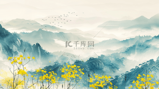 彩色中国风油菜花风景背景