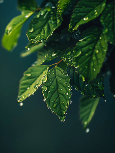 春天雨水摄影照片_树叶上的水滴