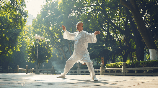 一个在打太极的老年男人