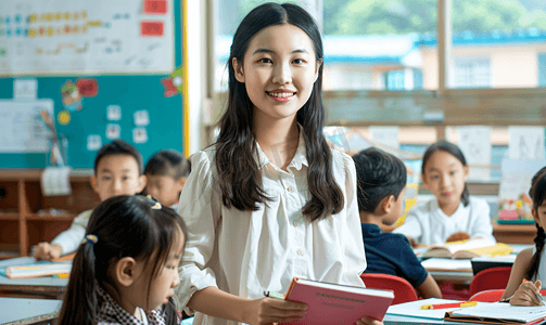 亚洲人家教老师辅导小学生学习英语
