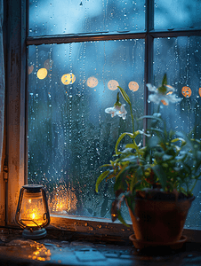 下雨图片摄影照片_雨夜窗子光斑