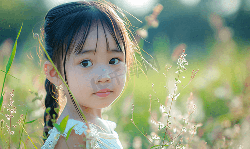 亚洲人可爱的女孩在户外