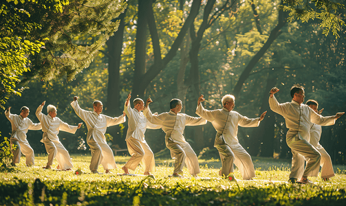 生活摄影照片_亚洲人在公园里练太极拳的老人2