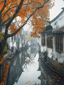 国风背景底纹摄影照片_美丽的江南古镇风光