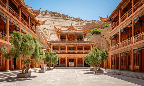 中式摄影照片_甘肃莫高窟中式建筑
