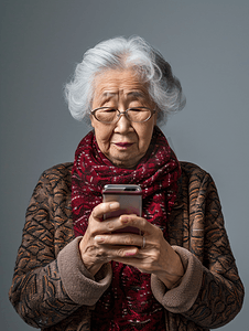 亚洲人老人使用手机