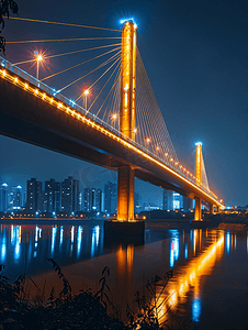 晚安夜晚摄影照片_南京长江第三大桥夜晚光斑