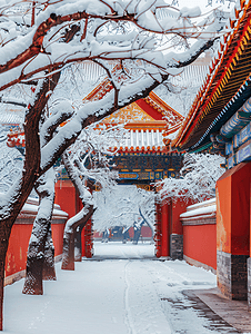 北京故宫博物院的雪景