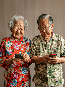 亚洲人老人使用手机