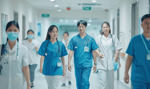 q卡通医务人员摄影照片_亚洲人医务工作者和患者在病房里人物