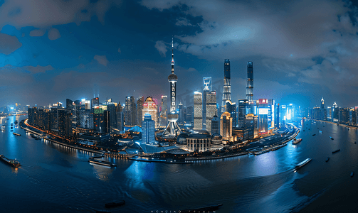 上海夜景城市全景