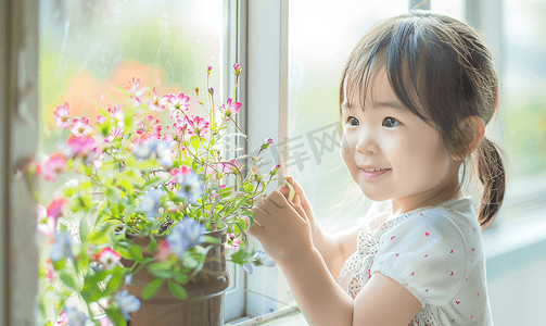 亚洲人可爱的小女孩贴窗花