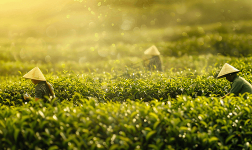 茶叶茶山摄影照片_自然茶园茶叶采茶人