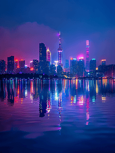 南京玄武湖天际线夜景