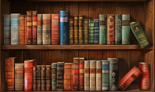 图书馆书架上排列整齐的书