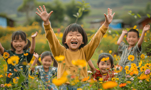 信心摄影照片_亚洲人欢乐的乡村小学生