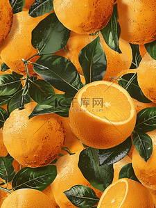 水果橘子背景背景图片_黄色水果橙子树叶叶片纹理的背景