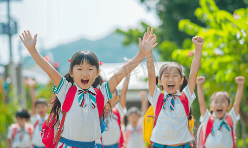 亚洲人欢乐的乡村小学生