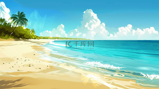 蓝色海浪沙滩背景图片_清新蓝色大海海水海浪沙滩的背景