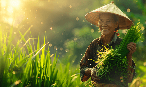 讲解摄影照片_亚洲人农民在线直播销售农产品