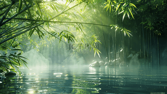 唯美清新户外竹林山水风景的背景