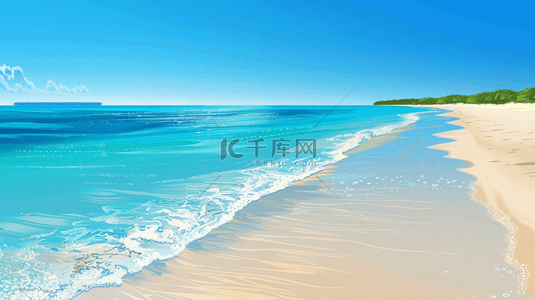 清新蓝色大海海水海浪沙滩的背景
