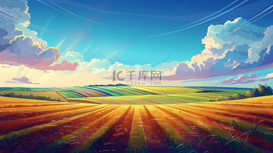 草原背景图片_蓝天白云下太阳照射大地草原的背景