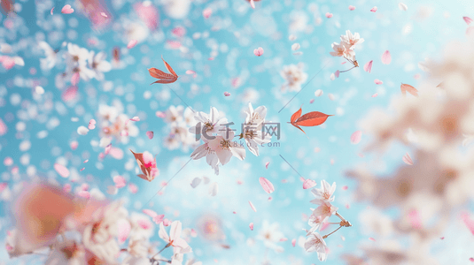 清新背景图片_粉色浪漫唯美清新树木树枝花朵花瓣的背景