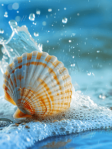 白露蓝色摄影照片_自然风景白天贝壳和水波室外贝壳和水波摄影图