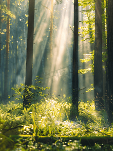 阳光树林摄影照片_森林树林里的光束下午阳光树林无摄影图