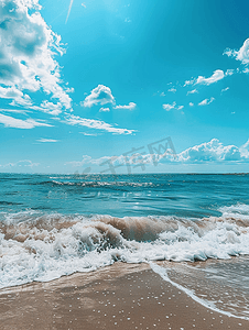 夏日出游大海蓝天海岸摄影图