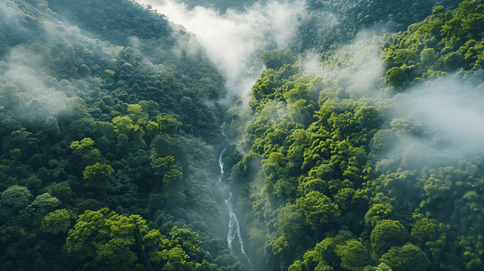 自然风景摄影照片_山脉瀑布景色景区山区树木植物云雾河流自然风景的摄影实拍图