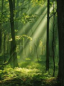 森林树林里的光束下午阳光树林无摄影图