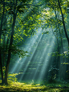 森林树林里的光束下午阳光树林无摄影图
