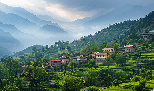 逆光树林摄影照片_山村旅游中午山沟绿色旅游摄影图