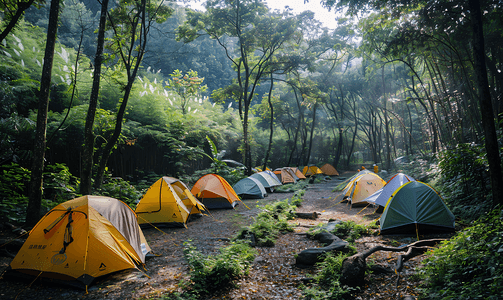 草地树林风景摄影照片_温州永嘉树林里的帐篷下午帐篷公园无摄影图