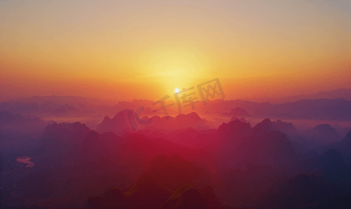 兴平摄影照片_自然晚霞广西桂林自然风光航拍山顶无人机摄影图