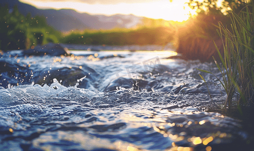 夏季大暑摄影照片_山水傍晚水小溪流水摄影图