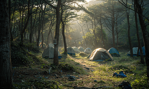温州永嘉树林里的帐篷下午帐篷公园无摄影图