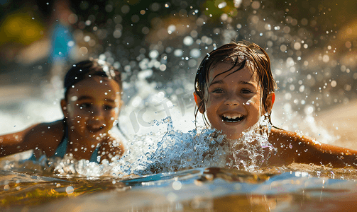 暑假游泳摄影照片_小孩子练习游泳
