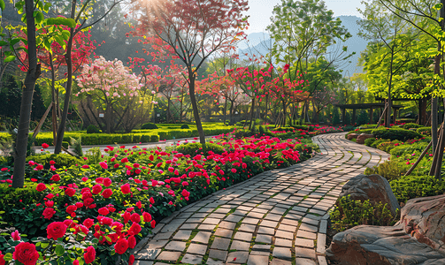 七夕自然风景花园洋玫瑰花圃摄影图
