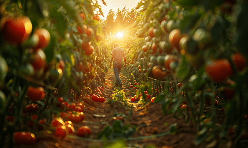 夏天下午采摘西红柿农场摄影摄影图