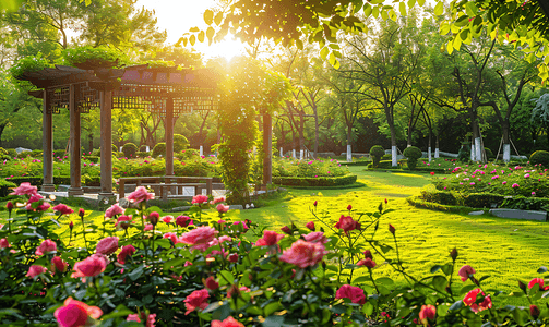 七夕自然风景花园洋玫瑰花圃摄影图