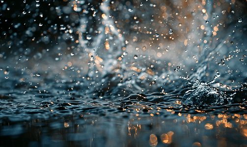 水浪水珠摄影照片_下雨天水面水滴雨水节气雨滴水面水花飞溅摄影图