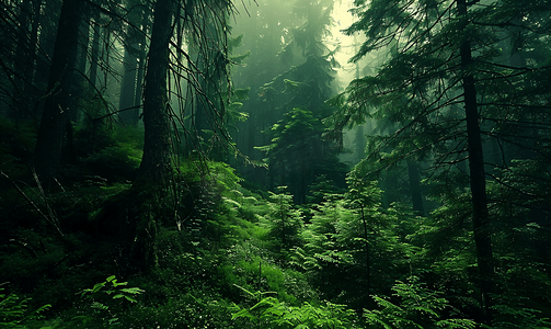 树林风光自然绿色森林仰视摄影图
