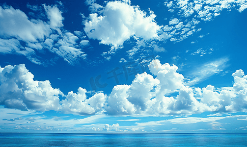 蓝色天空湛蓝大海摄影图