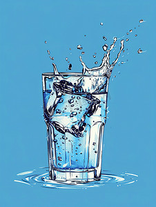 纯净水摄影照片_玻璃杯的纯净水飞溅摄影图