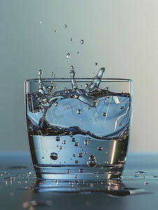 玻璃杯的纯净水飞溅摄影图